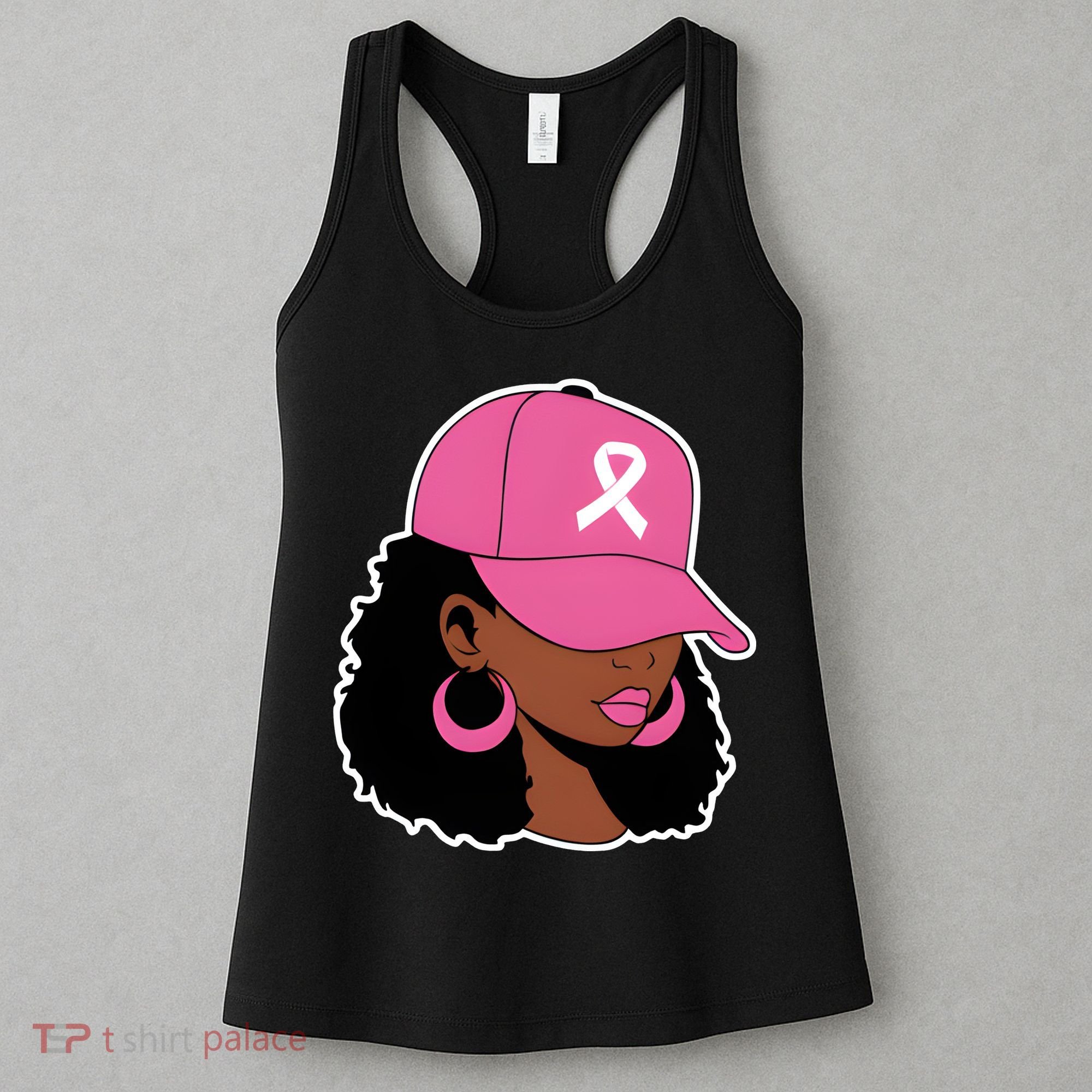 Breast Cancer Awareness Black Woman Pink Ribbon Women's Tank Top