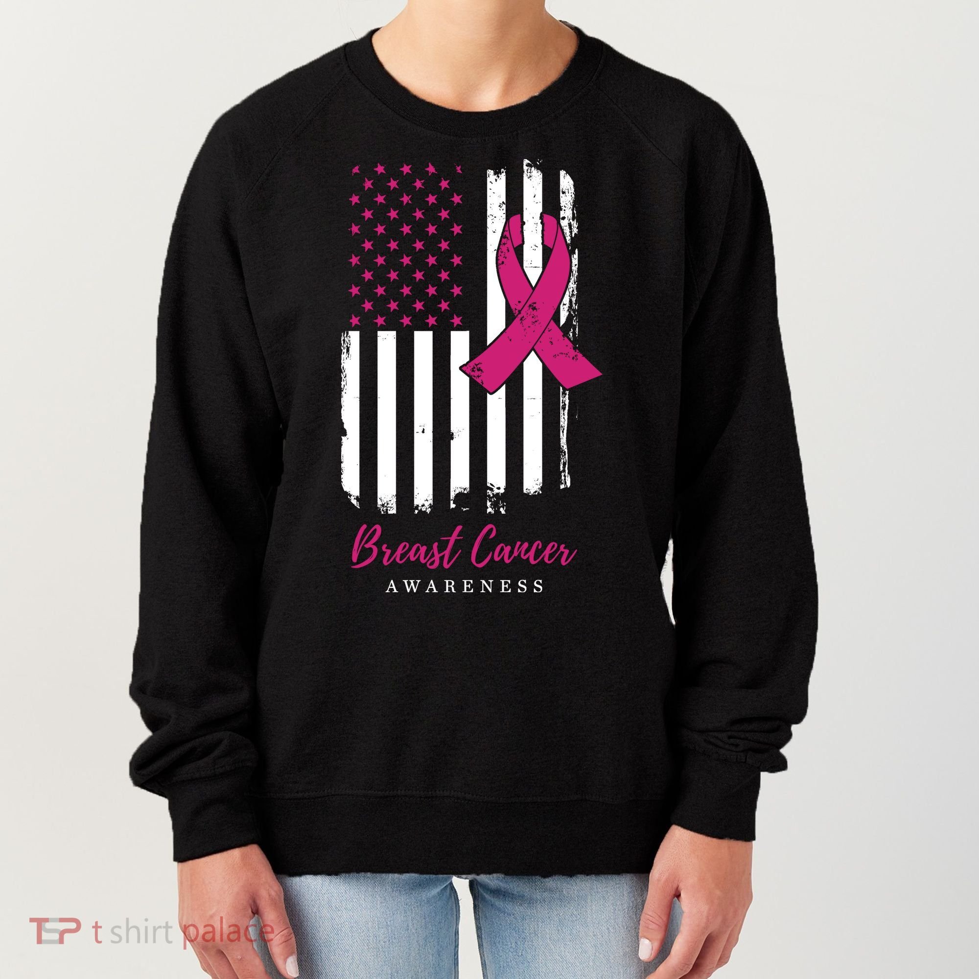 Breast Cancer Awareness US Flag Women's Sweatshirt