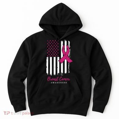 Breast Cancer Awareness US Flag Hoodie