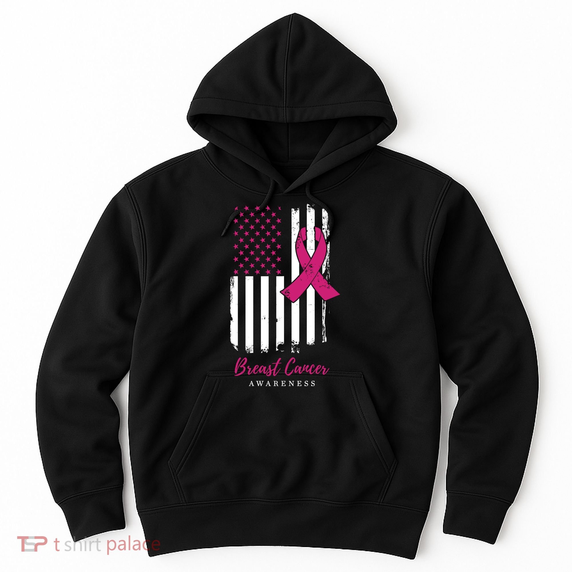 Breast Cancer Awareness US Flag Hoodie