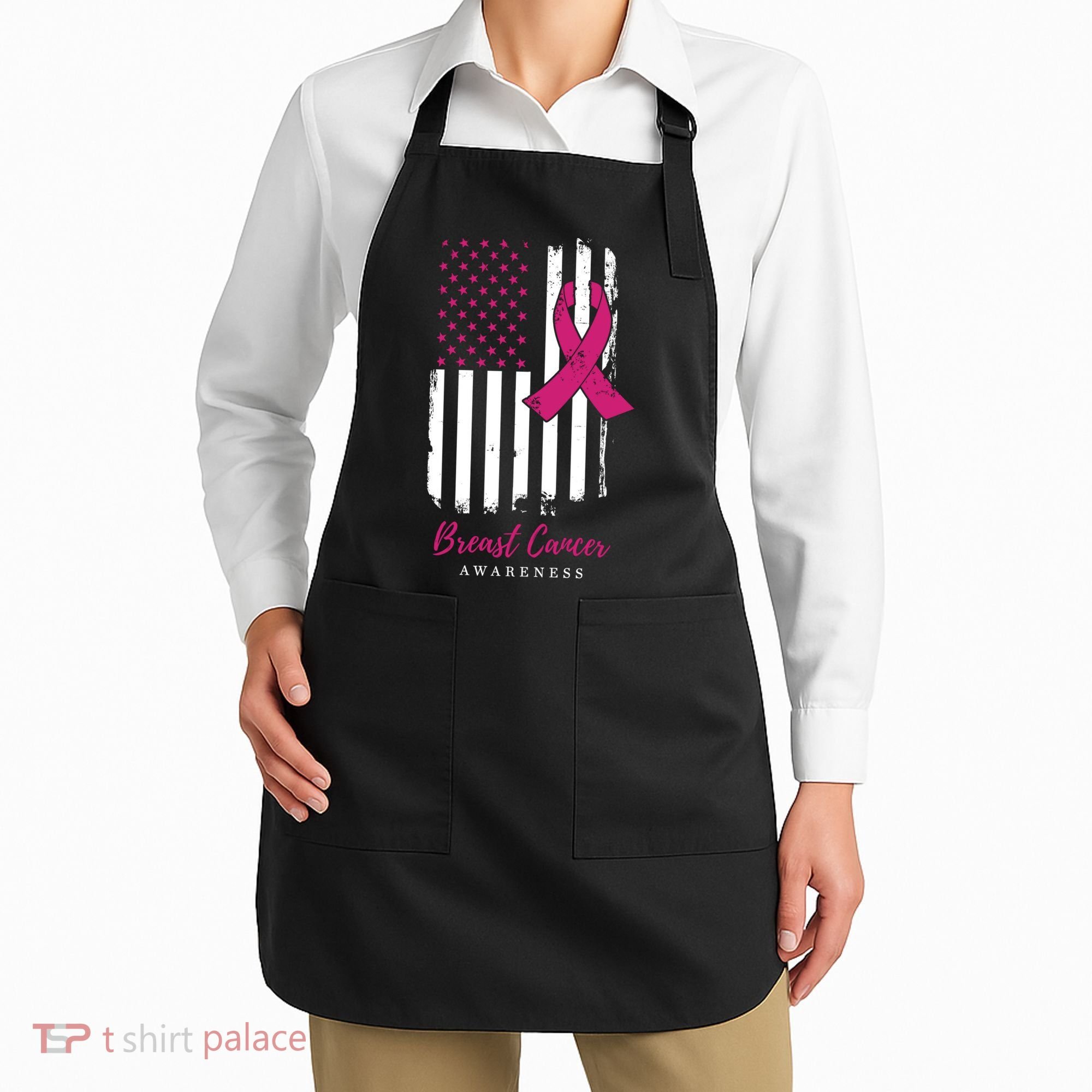Breast Cancer Awareness US Flag Apron