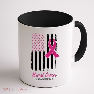 Breast Cancer Awareness US Flag Coffee Mug back