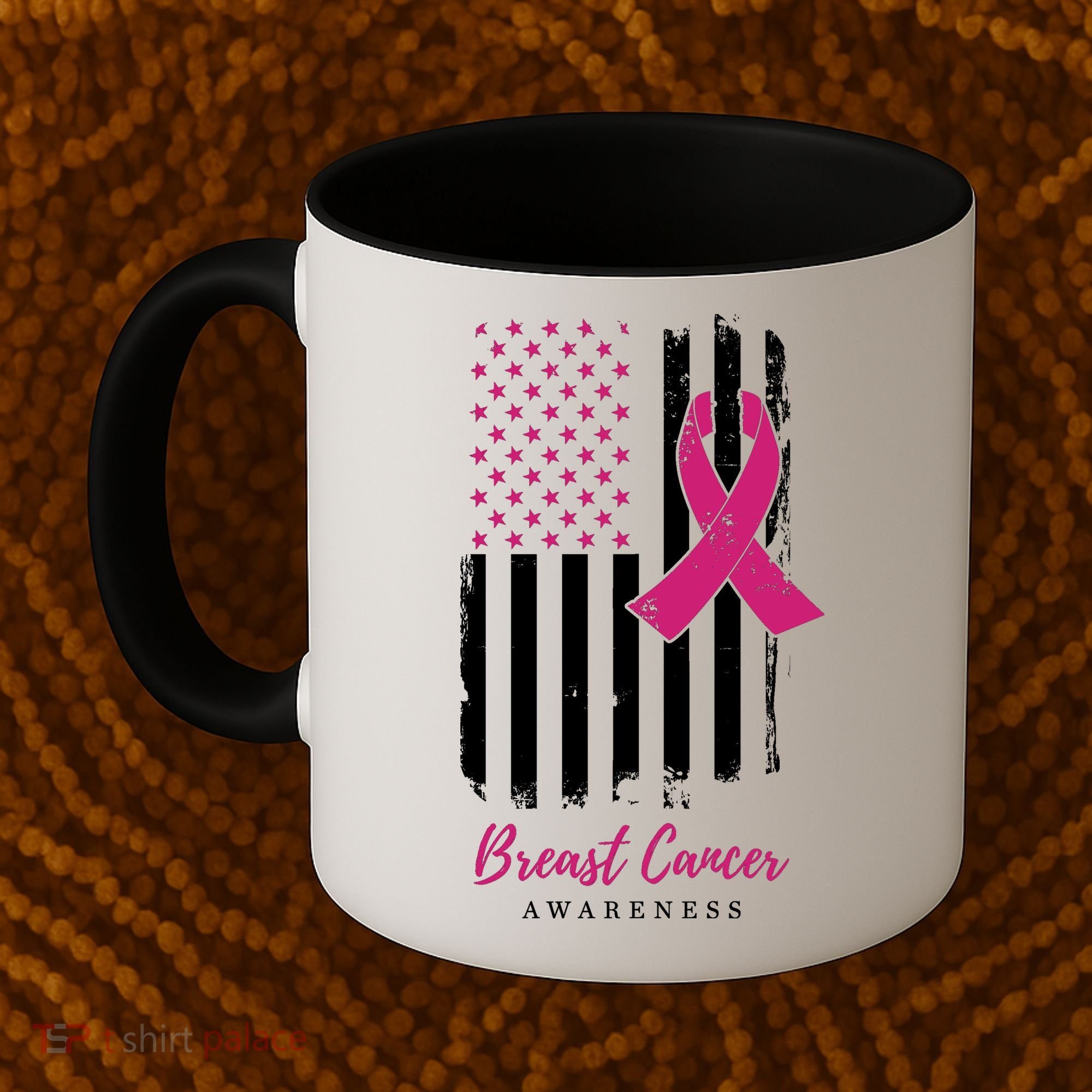 Breast Cancer Awareness US Flag Coffee Mug