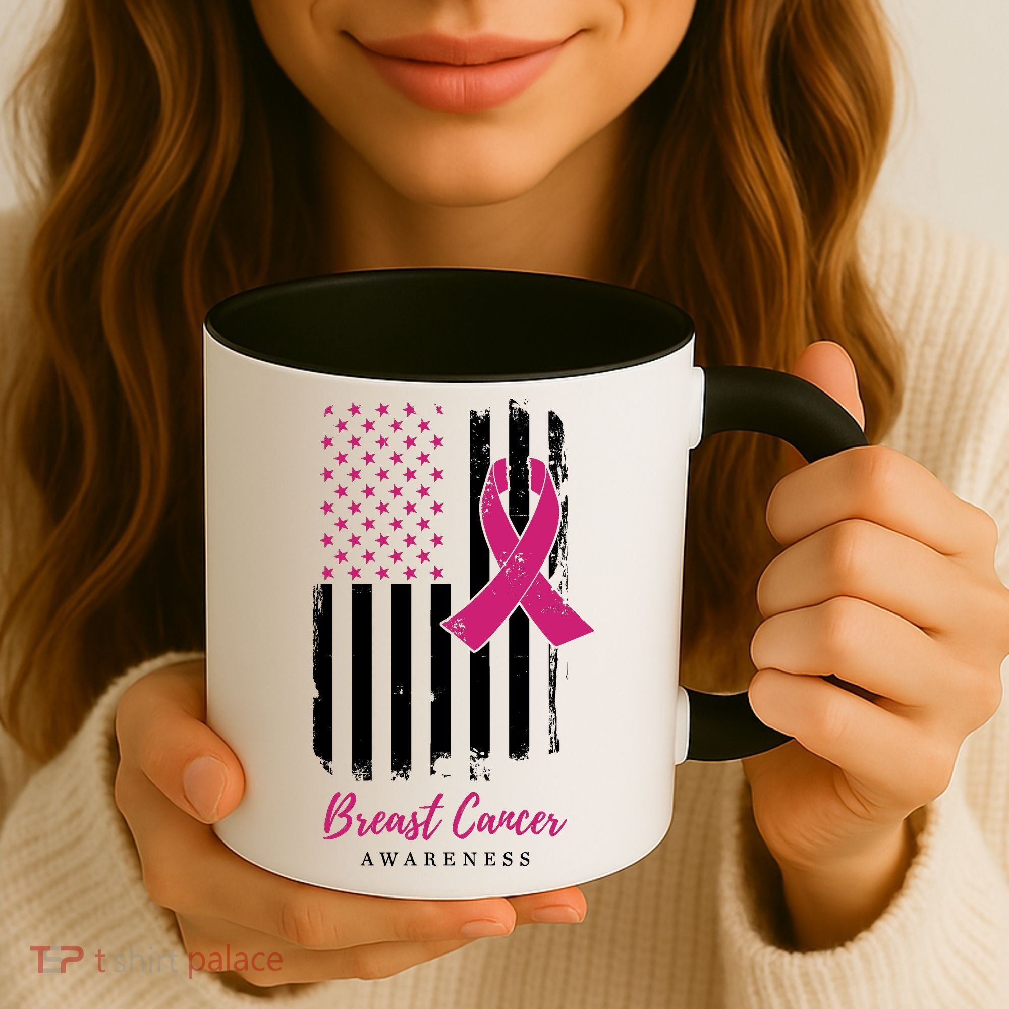 Breast Cancer Awareness US Flag Coffee Mug