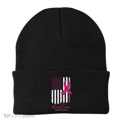Breast Cancer Awareness US Flag Beanie