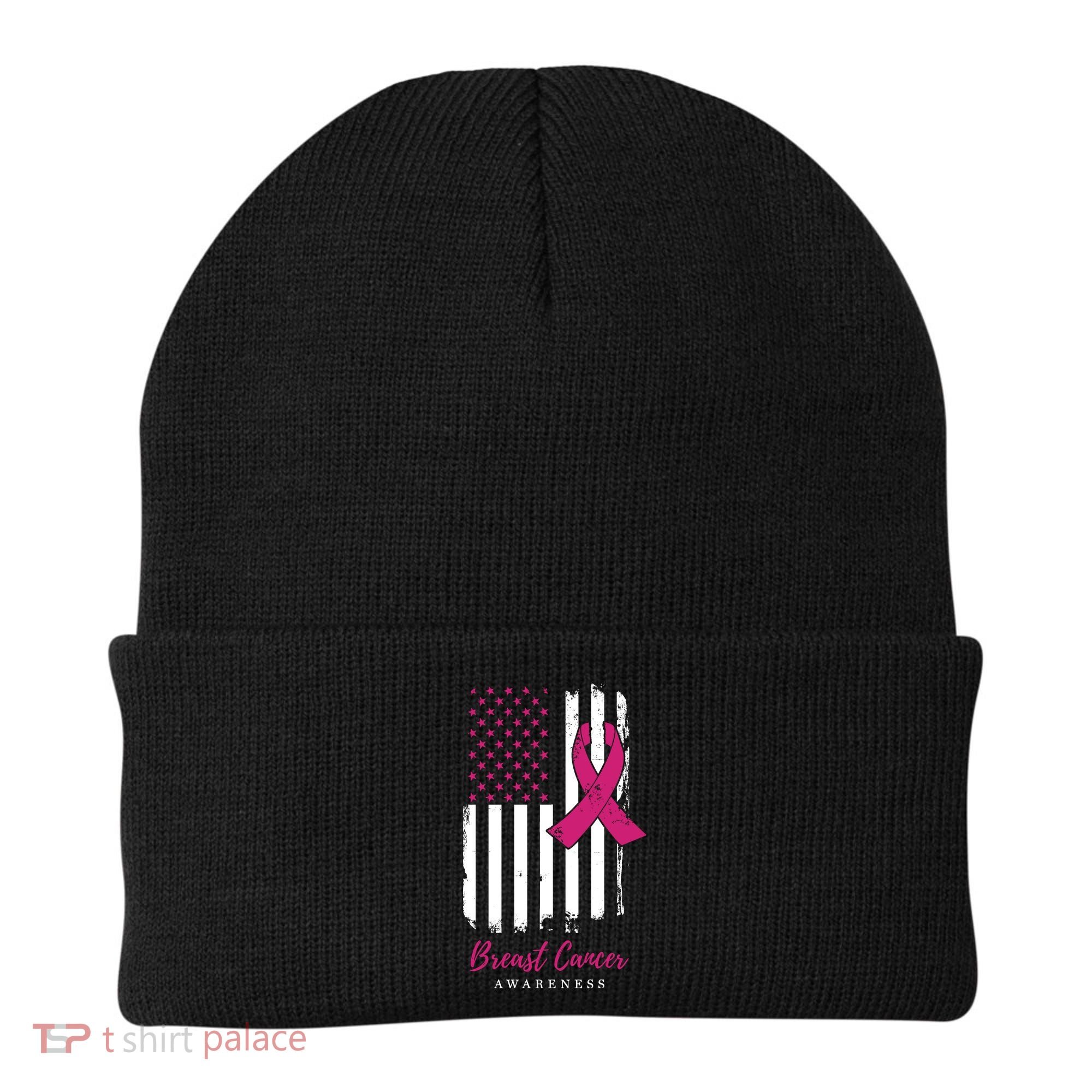 Breast Cancer Awareness US Flag Beanie