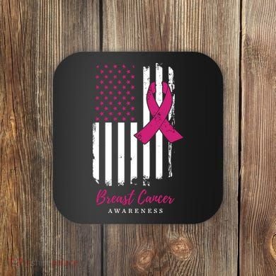 Breast Cancer Awareness US Flag Coaster