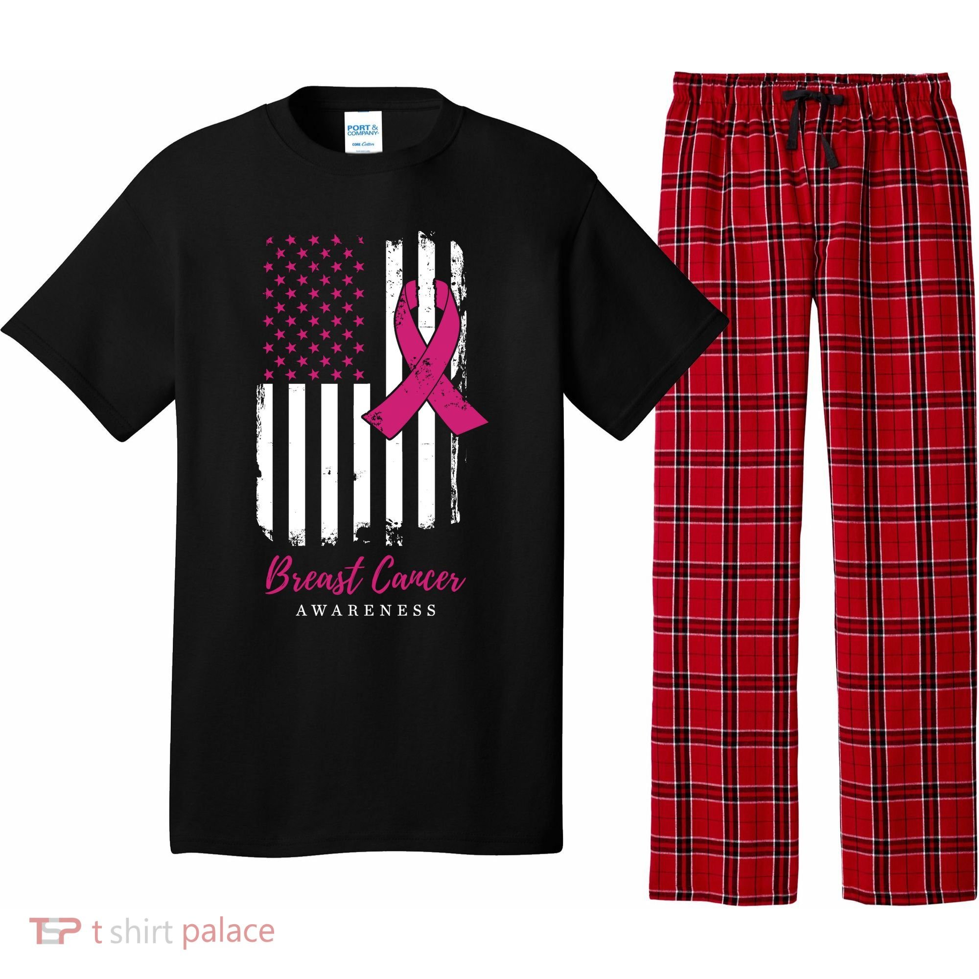 Breast Cancer Awareness US Flag Pajama Set