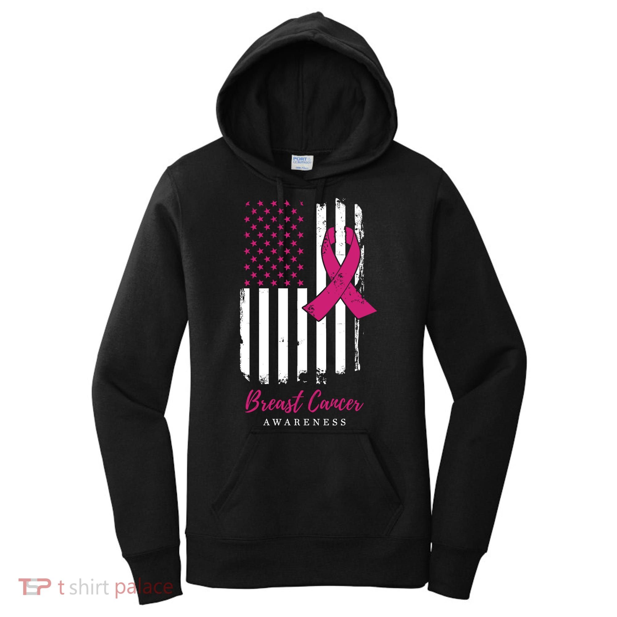 Breast Cancer Awareness US Flag Women's Hoodie