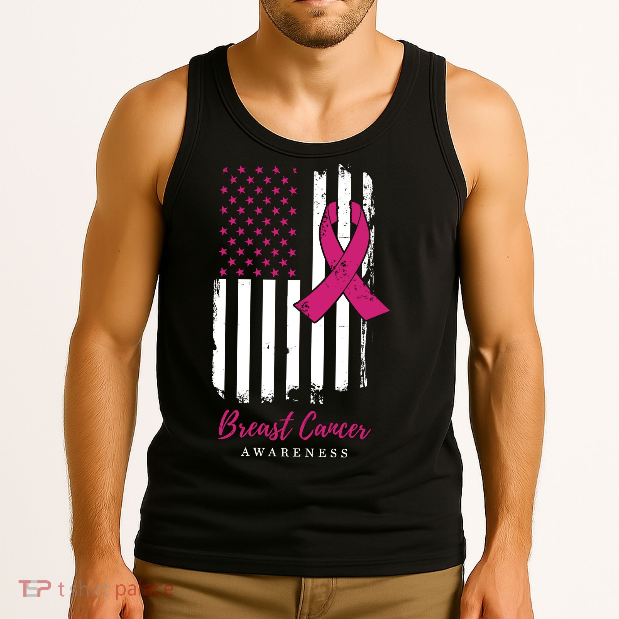 Breast Cancer Awareness US Flag Tank Top