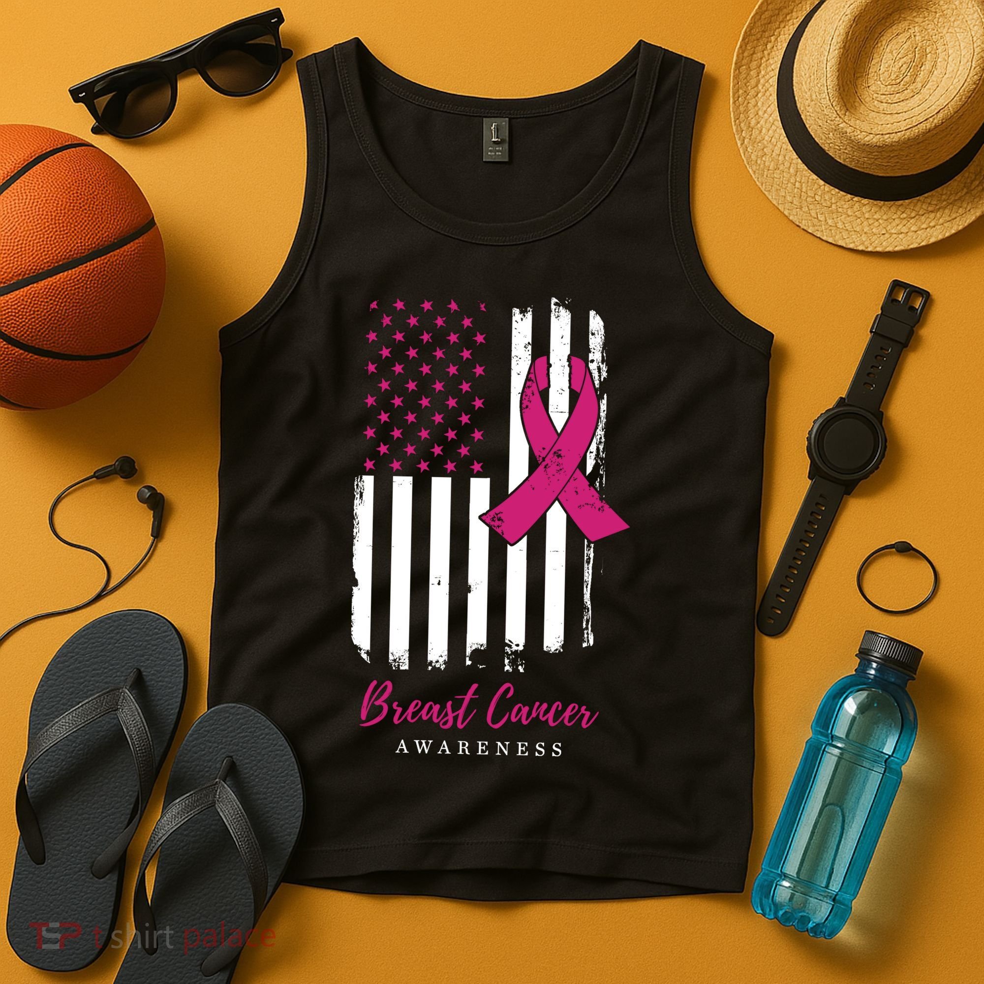 Breast Cancer Awareness US Flag Tank Top