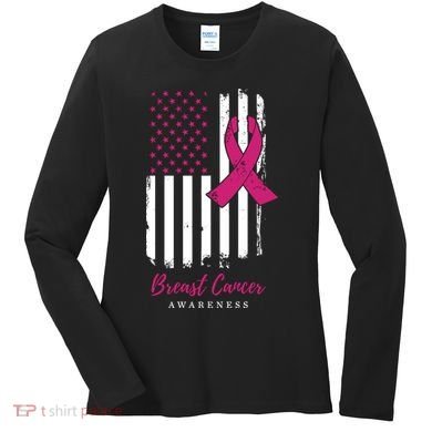 Breast Cancer Awareness US Flag Women's Long Sleeve Shirt