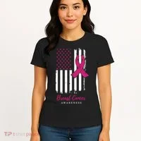 Breast Cancer Awareness US Flag Women's T-Shirt thumb 4