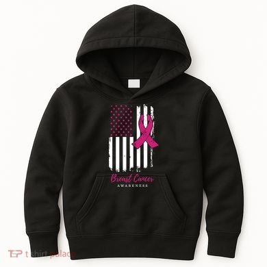 Breast Cancer Awareness US Flag Kids Hoodie