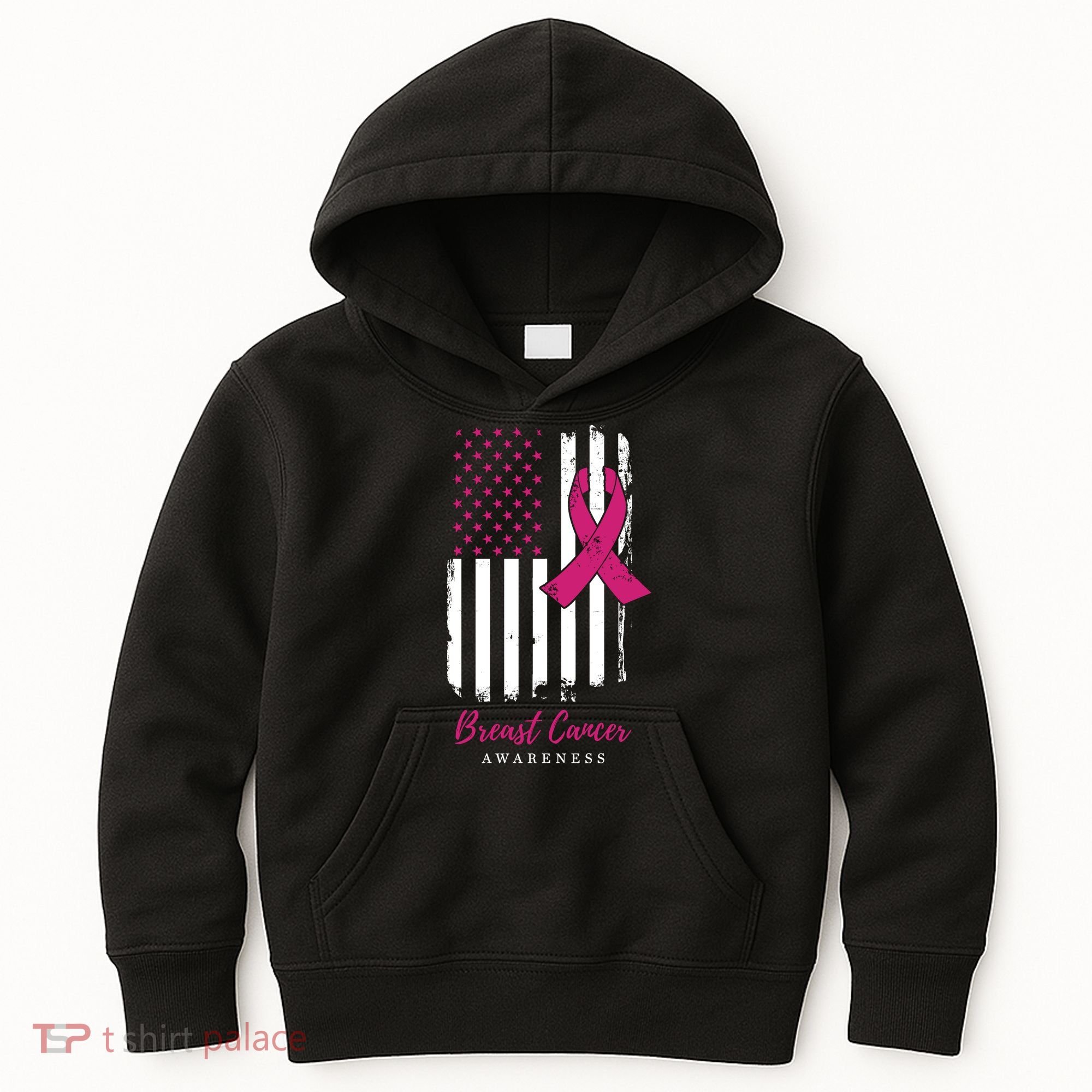 Breast Cancer Awareness US Flag Kids Hoodie