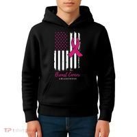 Breast Cancer Awareness US Flag Kids Hoodie thumb 4