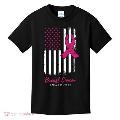 Breast Cancer Awareness US Flag Kids T-Shirt