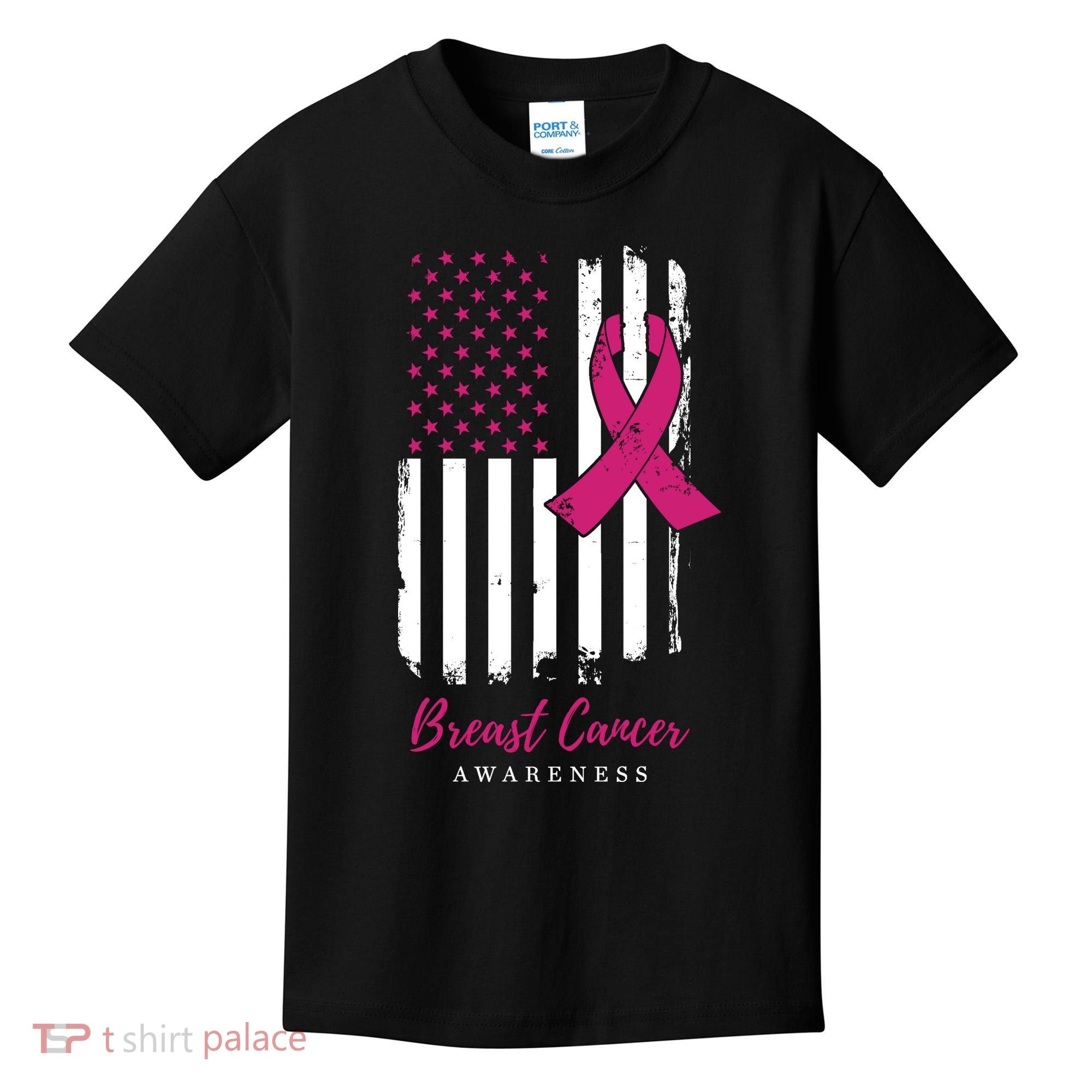 Breast Cancer Awareness US Flag Kids T-Shirt
