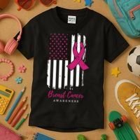 Breast Cancer Awareness US Flag Kids T-Shirt thumb 3