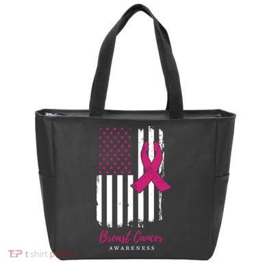 Breast Cancer Awareness US Flag Tote Bag