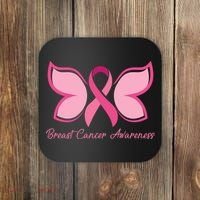 Breast Cancer Awareness Butterfly Pink Ribbon Coaster thumb 0