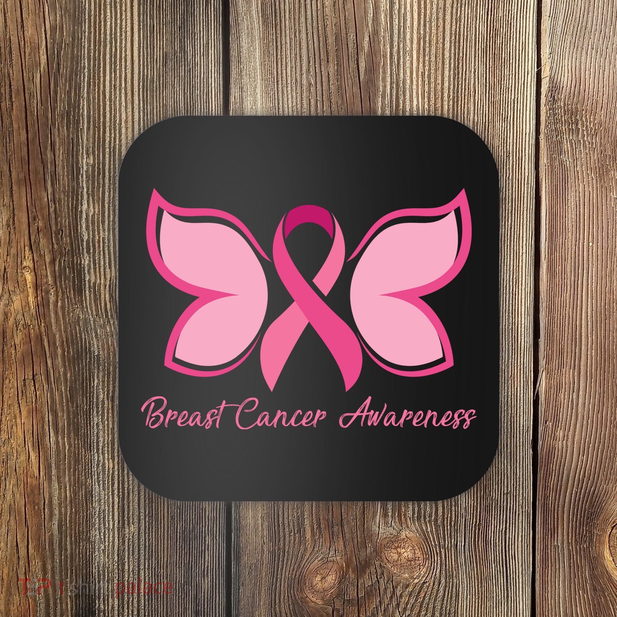 Breast Cancer Awareness Butterfly Pink Ribbon Coaster