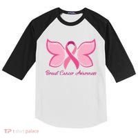 Breast Cancer Awareness Butterfly Pink Ribbon Kids Colorblock Raglan Jersey thumb 0