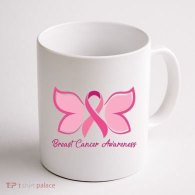 Breast Cancer Awareness Butterfly Pink Ribbon Coffee Mug back