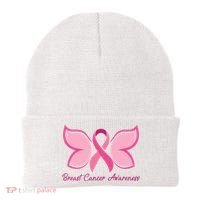 Breast Cancer Awareness Butterfly Pink Ribbon Beanie thumb 0