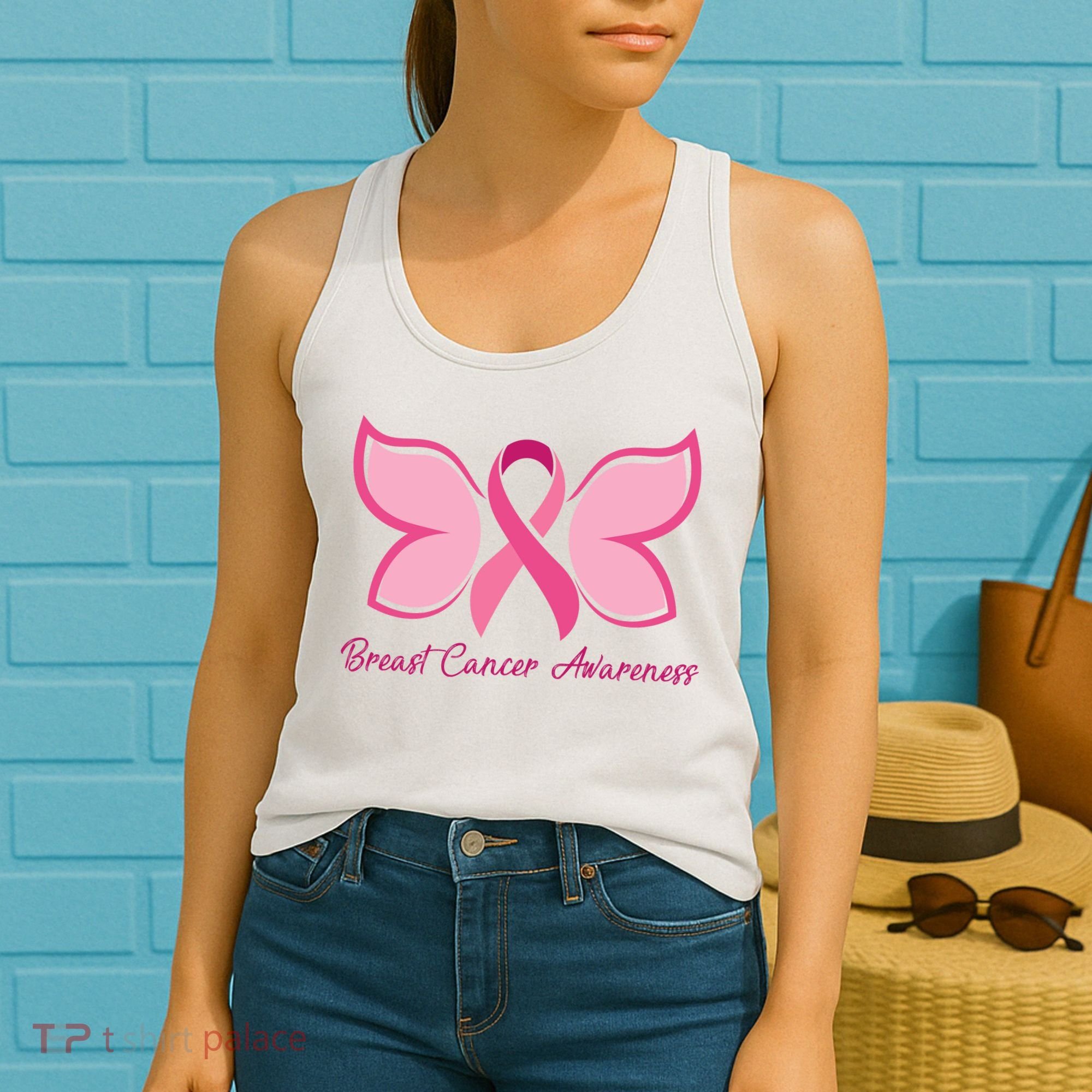 Breast Cancer Awareness Butterfly Pink Ribbon Women's Tank Top