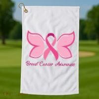 Breast Cancer Awareness Butterfly Pink Ribbon Golf Towel thumb 1