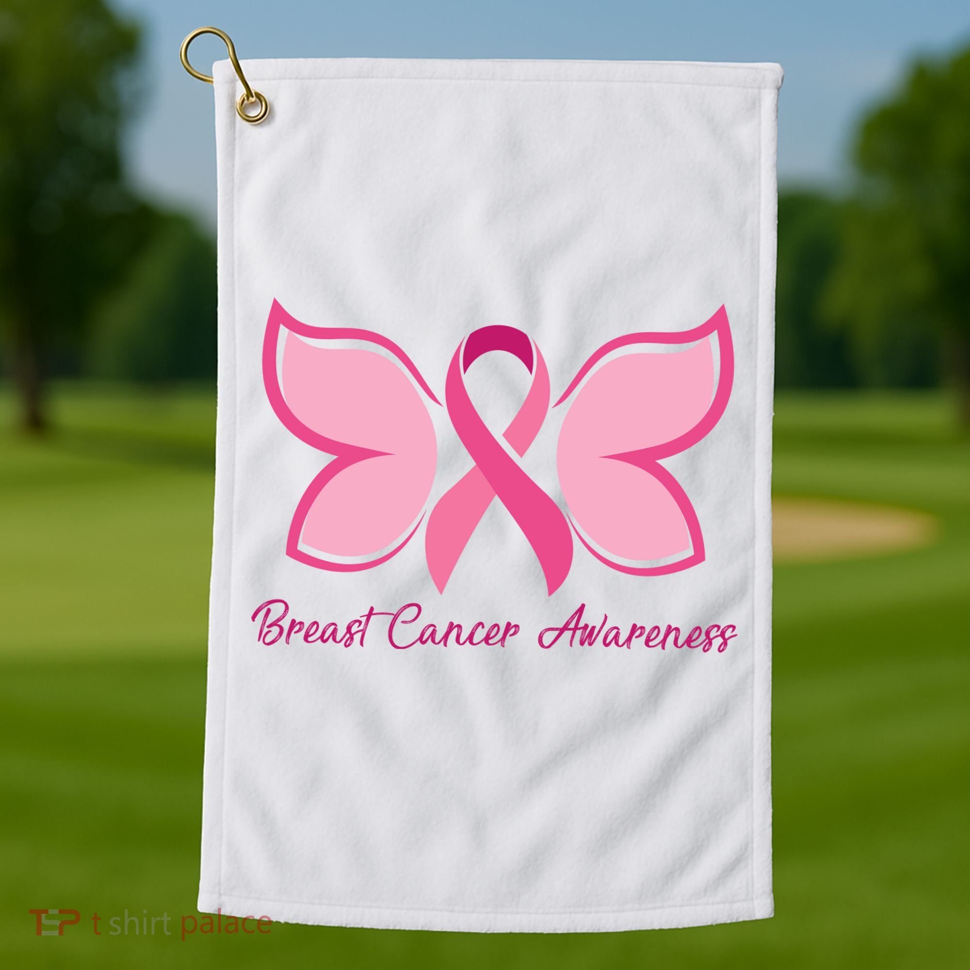 Breast Cancer Awareness Butterfly Pink Ribbon Golf Towel