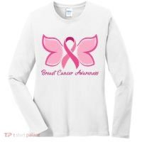 Breast Cancer Awareness Butterfly Pink Ribbon Women's Long Sleeve Shirt thumb 0