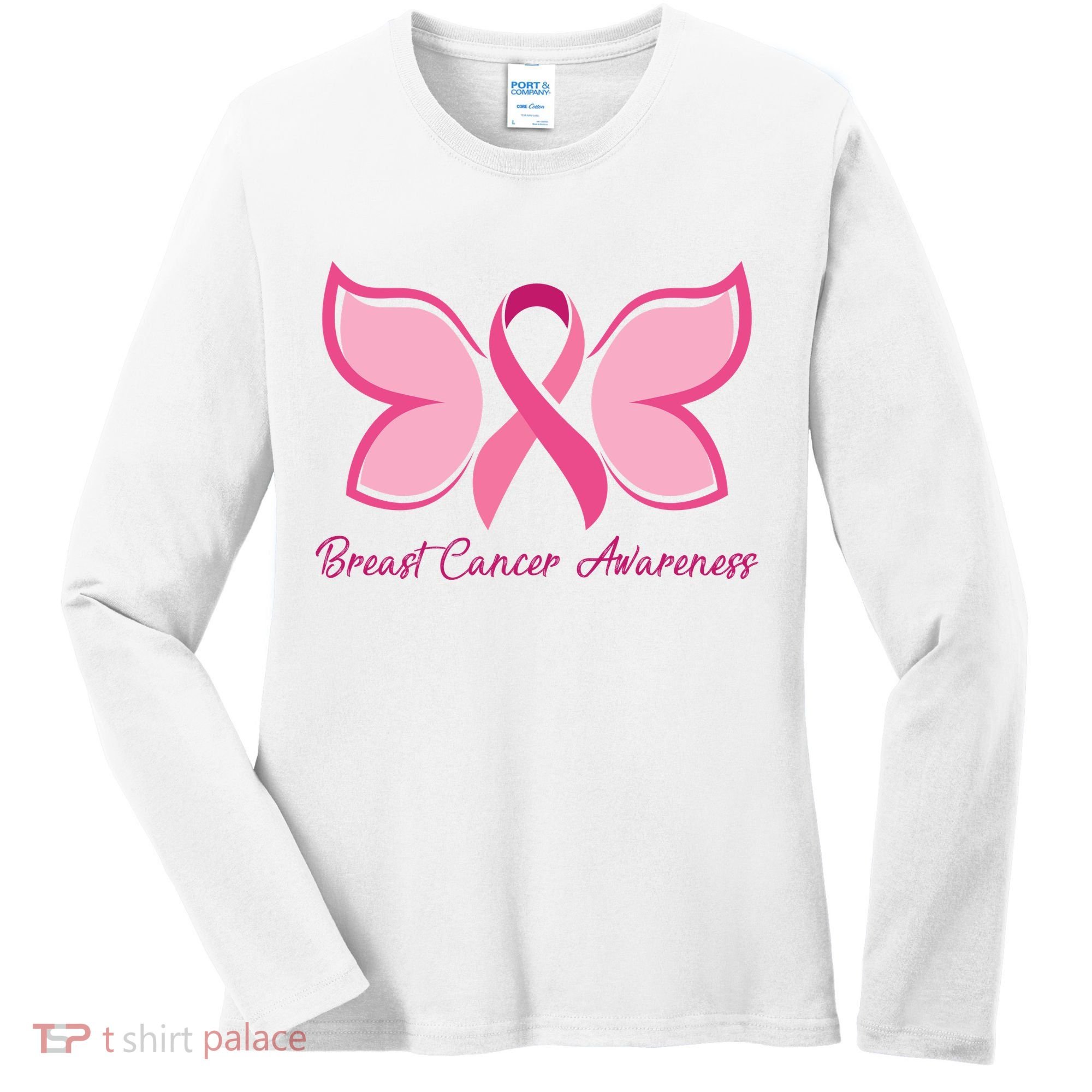 Breast Cancer Awareness Butterfly Pink Ribbon Women's Long Sleeve Shirt