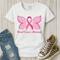 Breast Cancer Awareness Butterfly Pink Ribbon Women's T-Shirt thumb 3