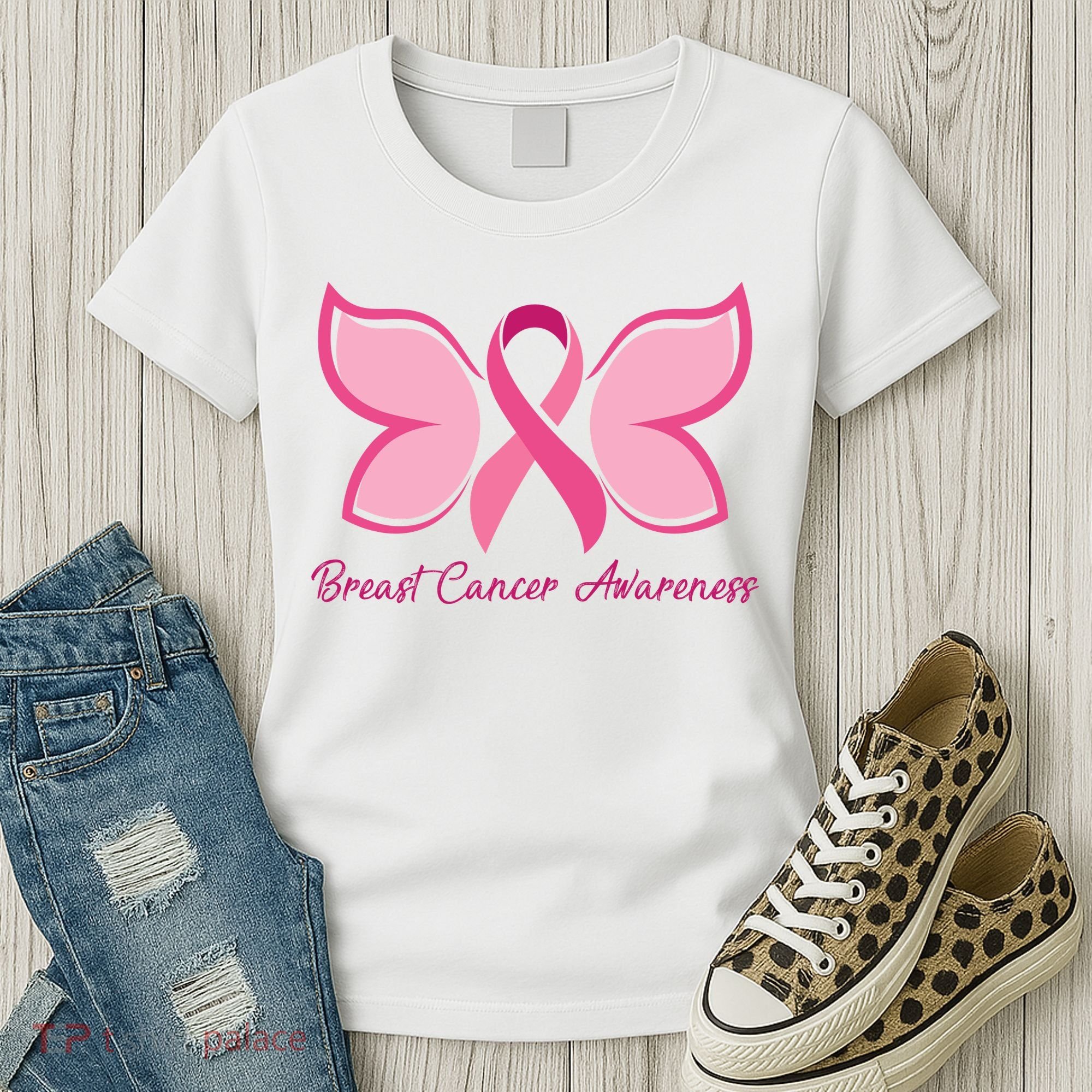 Breast Cancer Awareness Butterfly Pink Ribbon Women's T-Shirt