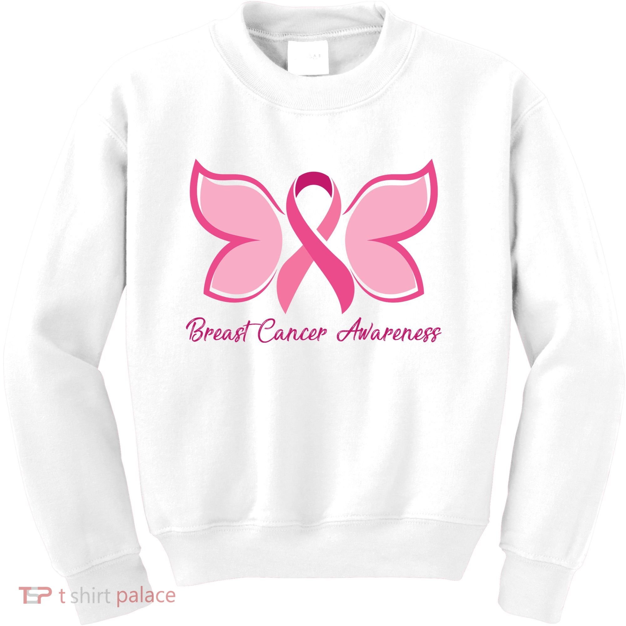 Breast Cancer Awareness Butterfly Pink Ribbon Kids Sweatshirt
