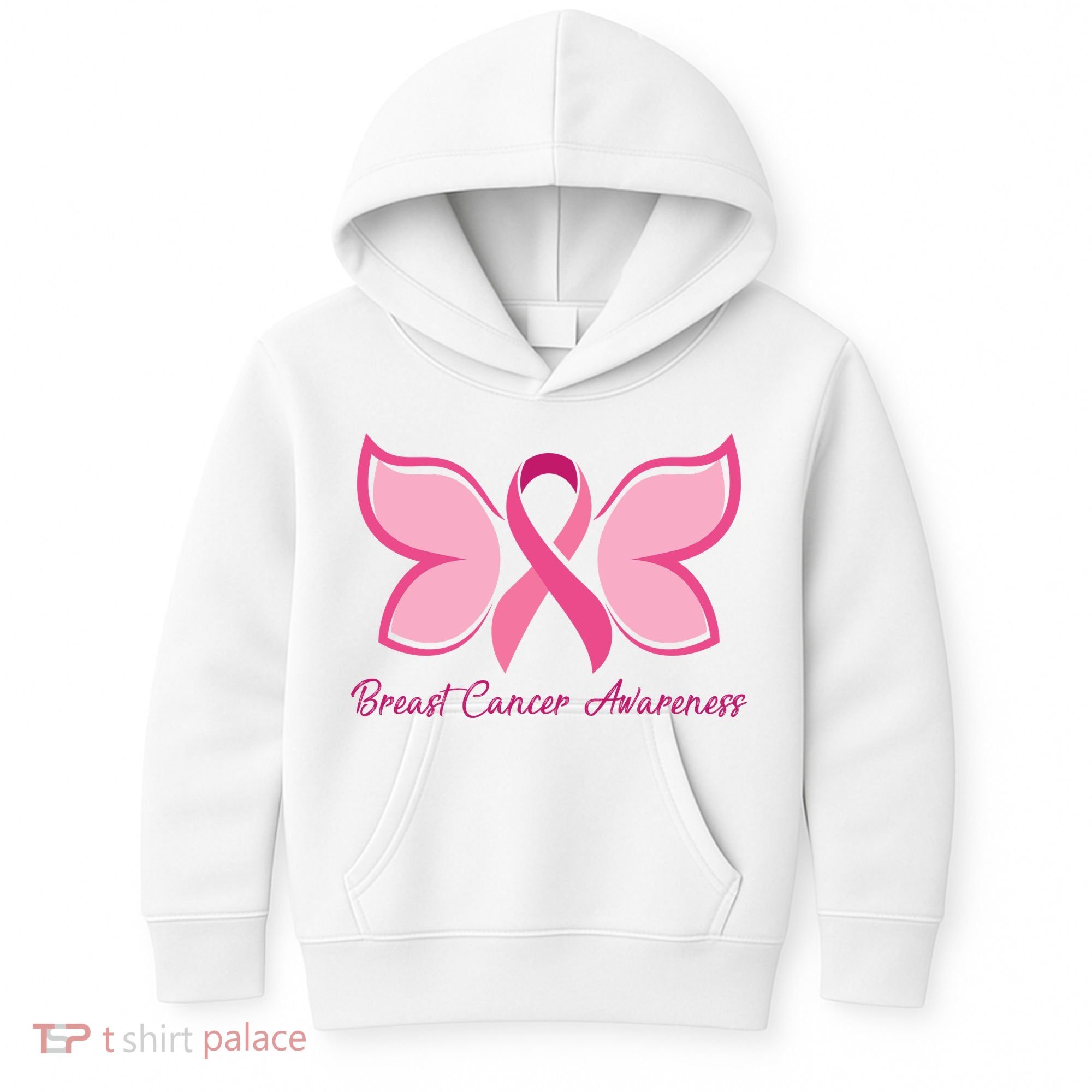 Breast Cancer Awareness Butterfly Pink Ribbon Kids Hoodie