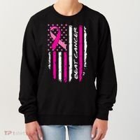 Breast Cancer Awareness USA Distressed Flag Women's Sweatshirt thumb 0