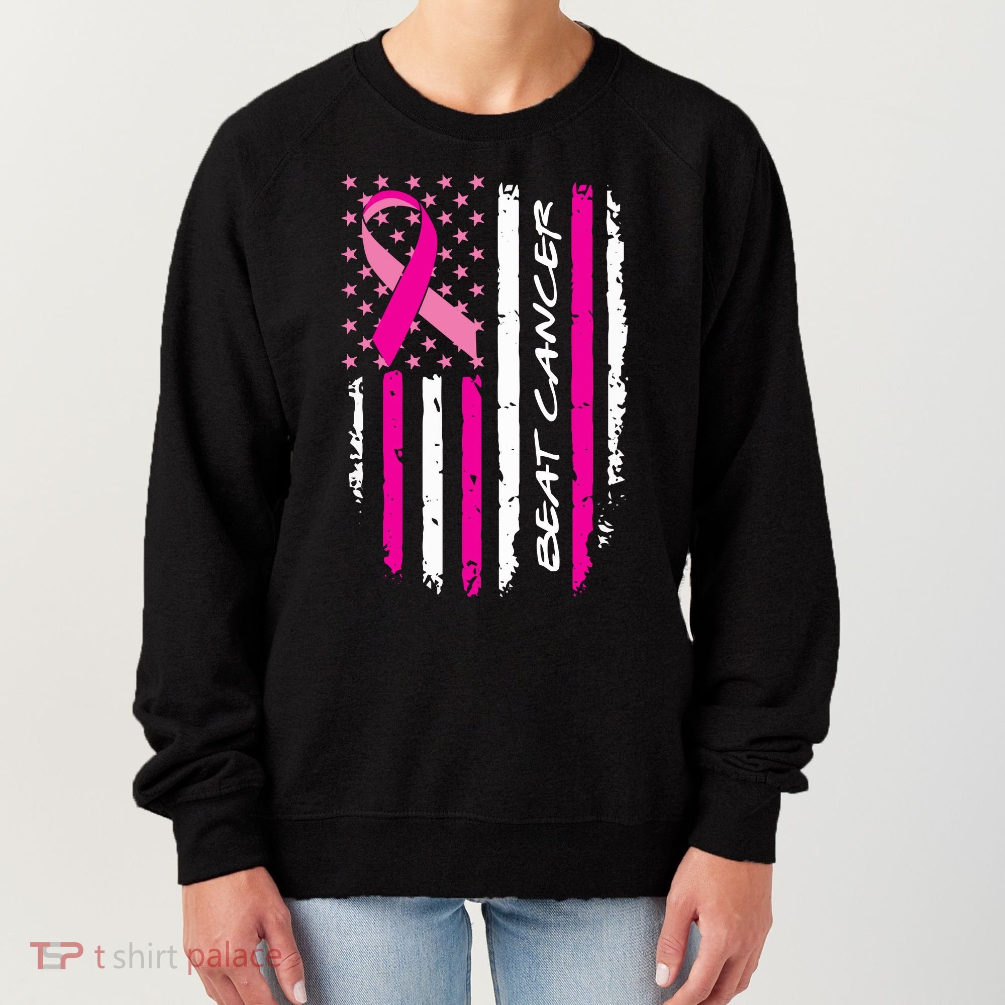 Breast Cancer Awareness USA Distressed Flag Women's Sweatshirt