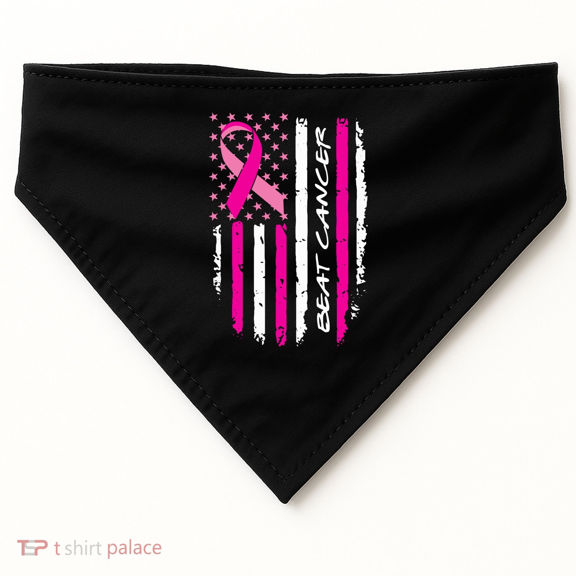 Breast Cancer Awareness USA Distressed Flag USA-Made Doggie Bandana