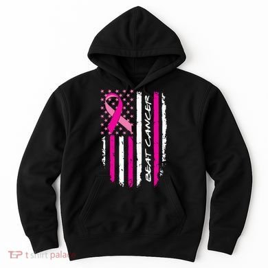 Breast Cancer Awareness USA Distressed Flag Hoodie