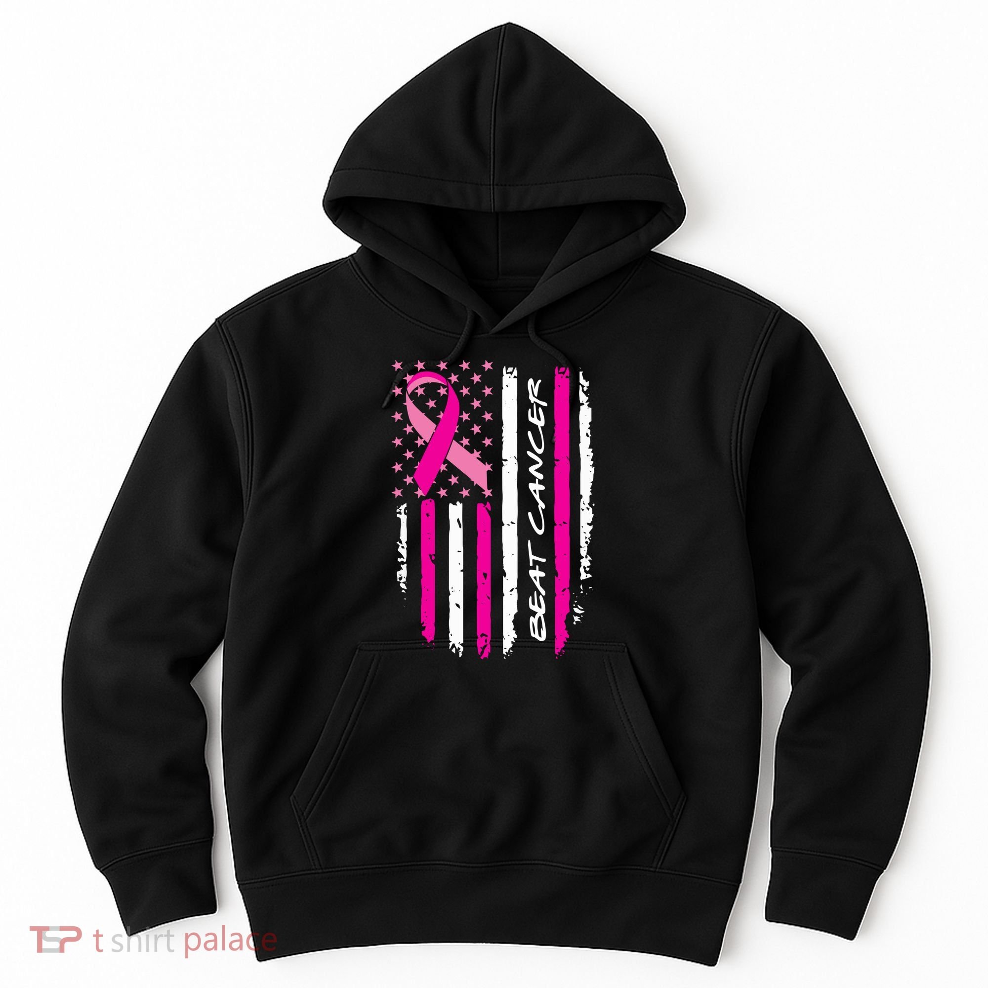 Breast Cancer Awareness USA Distressed Flag Hoodie