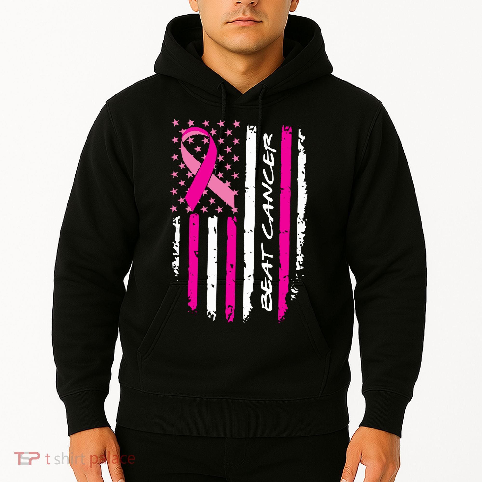 Breast Cancer Awareness USA Distressed Flag Hoodie