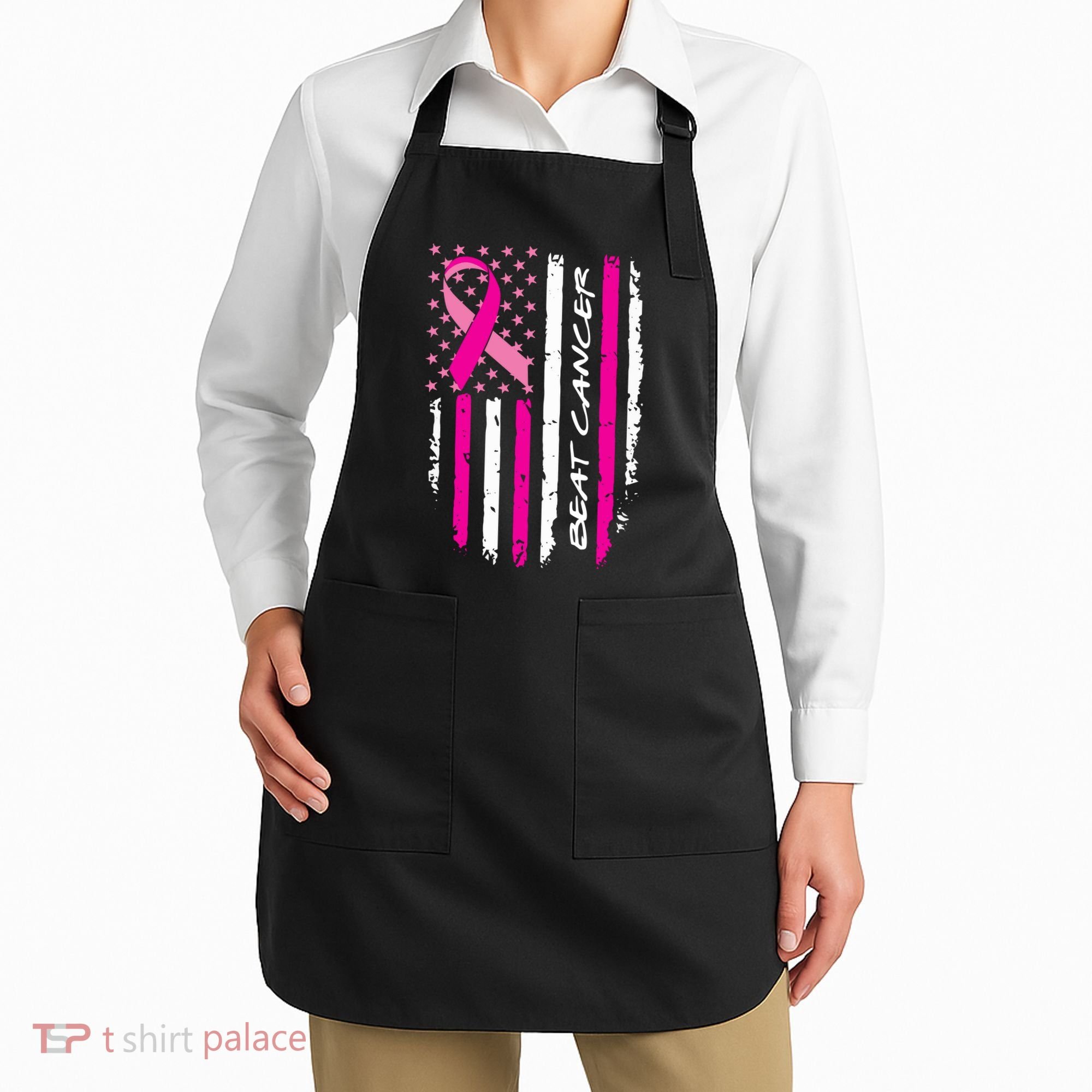 Breast Cancer Awareness USA Distressed Flag Apron