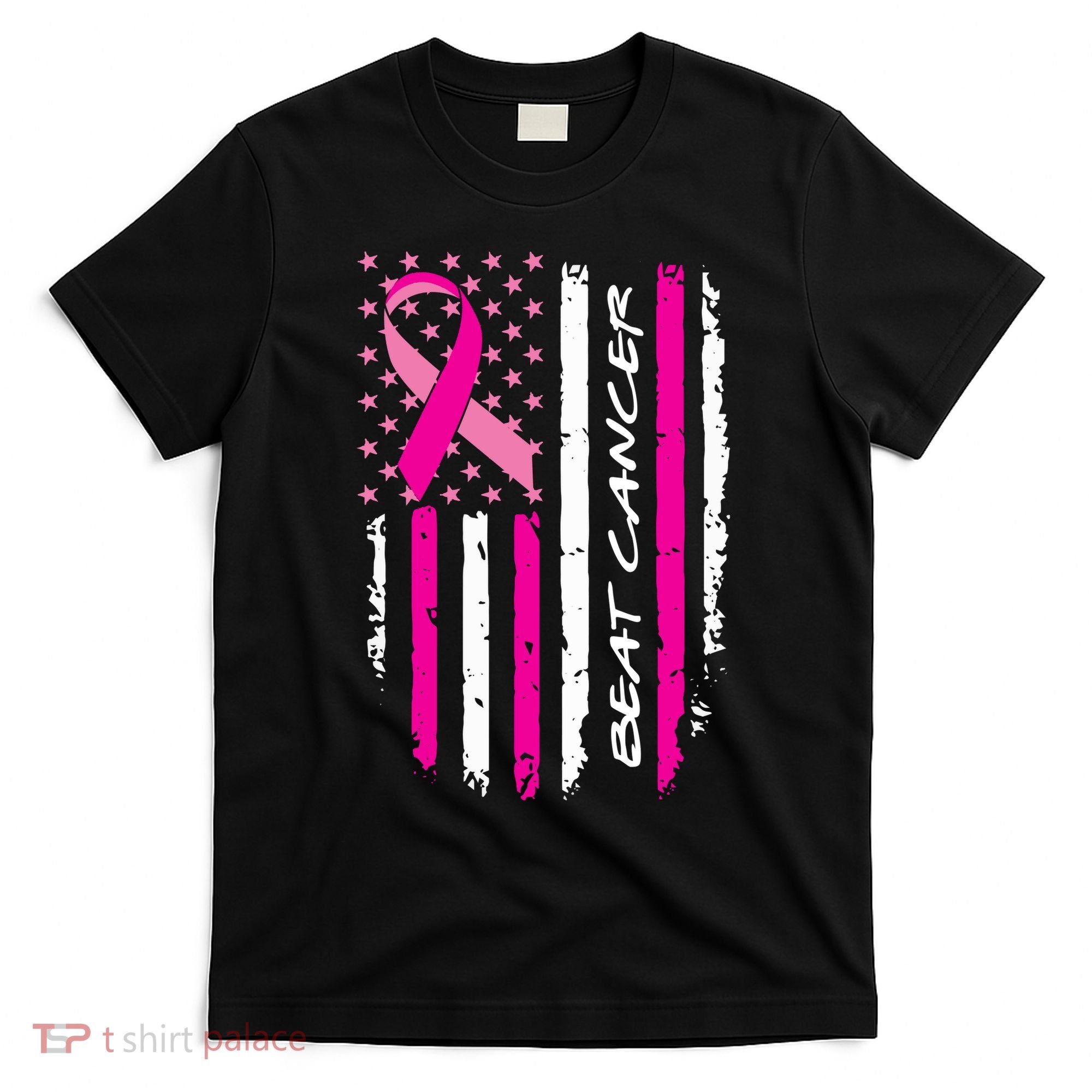 Breast Cancer Awareness USA Distressed Flag T-Shirt