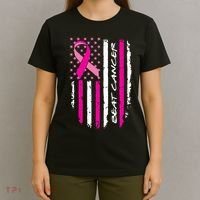 Breast Cancer Awareness USA Distressed Flag T-Shirt thumb 4
