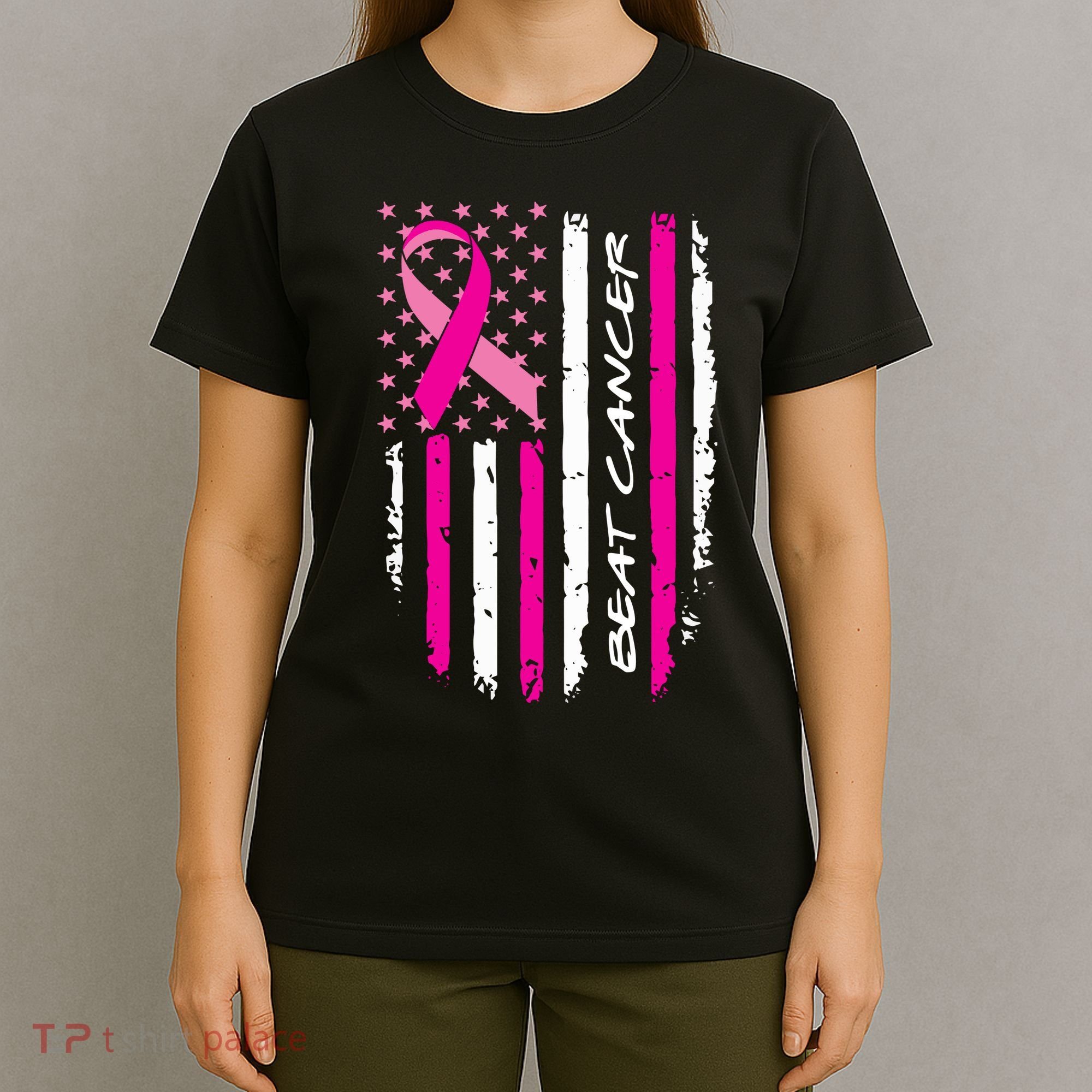 Breast Cancer Awareness USA Distressed Flag T-Shirt
