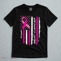 Breast Cancer Awareness USA Distressed Flag T-Shirt thumb 5