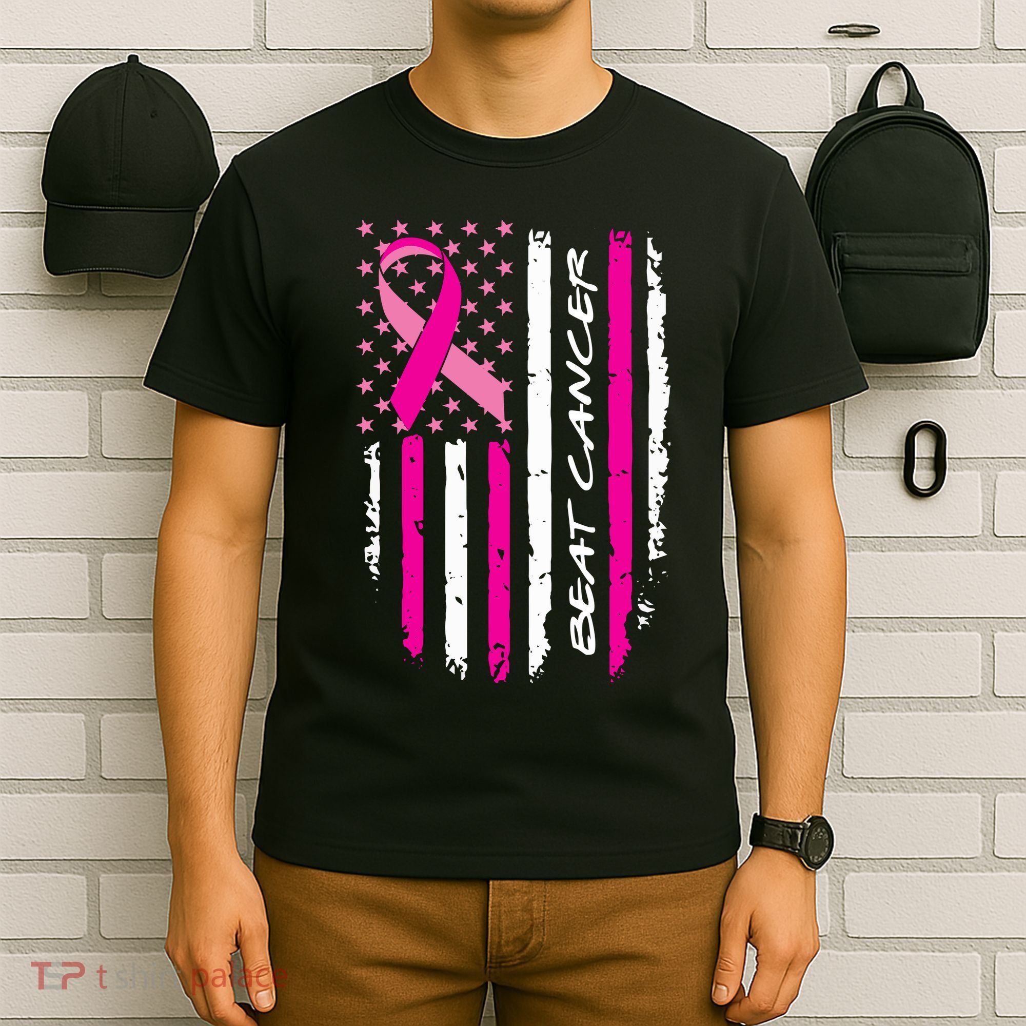 Breast Cancer Awareness USA Distressed Flag T-Shirt